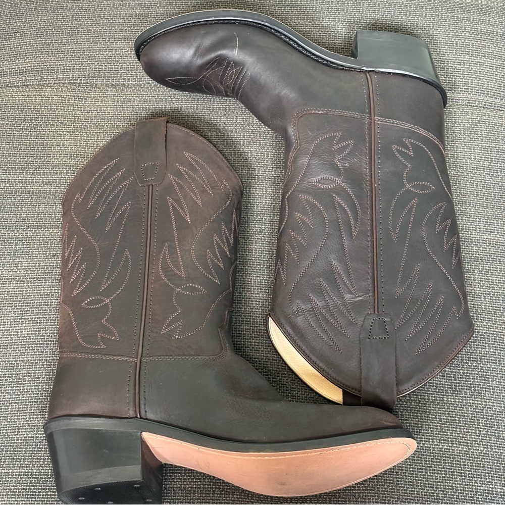 Old West Cowboy Western Boots-Dark Brown-Leather-Women Size 7/Youth Size 5.5